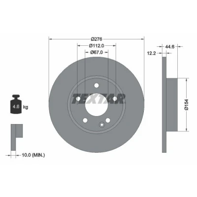 Abbildung von TEXTAR PRO 92131803 Bremsscheibe 276 12,2 05/06 112 voll beschichtet ohne Radbefestigungsbolzen, Radnabe MERCEDES BENZ: A Class