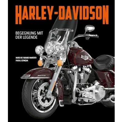 Abbildung von Harley Davidson. Begegnung mit der Legende: Geschichte und Modelle legendären Motorradmarke. Bildband über 140 Fotografien Illustrationen