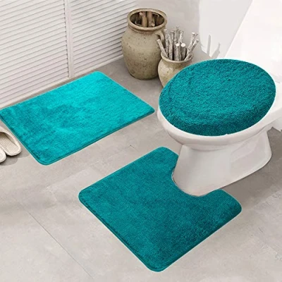 Abbildung von ele ELEOPTION Badematte Set 3 teilig, Waschbar Badezimmerteppich, rutschfeste Toilettenmatte,Weich Saugfähige Badteppiche und WC Vorleger Duschvorleger (Grün)