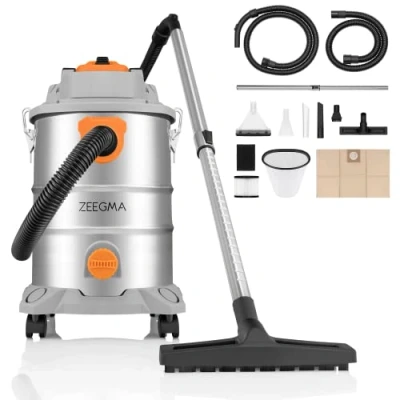 Abbildung von Zeegma ZONDER PRO Multi Nass Trockensauger, Industriestaubsauger 1600W für Asche, Behälter 25 L, Filter im Set, Polsterdüse Ausblasfunktion Nasssauger Waschsauger