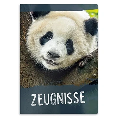 Abbildung von itenga Zeugnismappe mit Motiv DIN A4 stabile Dokumentenmappe Sichtbuch für Zeugnisse 20 Hüllen Kinder Jugendliche Schüler Mädchen Jungen (Motiv Panda)