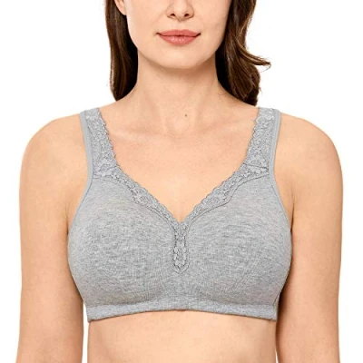 Abbildung von DELIMIRA Damen Cotton BH Ohne Bügel Baumwolle Große Größen Vollschalen Polster Grau 110D