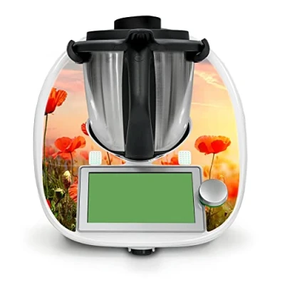 Abbildung von Deko Schutz Aufkleber kompatibel mit Küchenmaschine Thermomix TM6 Design Sticker Klebefolie Zubehör Küchengerät wasserfest selbstklebend RX042 (06 Mohnblumen)
