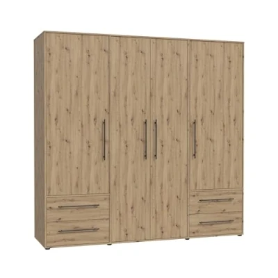 Abbildung von FORTE Jupiter Schrank 200 210, Kleiderschrank, Drehtürenschrank, 4 türig, mit Schubladen und Einlegeböden, Holz Dekor: Artisan Eiche, 206 cm breit x 59 tief hoch