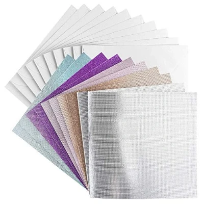 Abbildung von Ideen mit Herz Grußkarten Set Umschlägen 10 farbige Karten Glitzer Leinen Optik blanko neutral ideal für Glückwünsche zum Geburtstag, Hochzeit (Farbsortierung 2, 16 x cm)