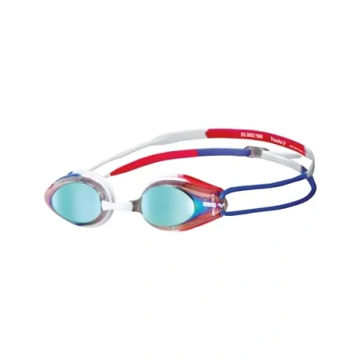 Abbildung von arena Tracks Junior Mirror Anti Fog Wettkampf Schwimmbrille für Kinder, mit UV Schutz, 4 Austauschbaren Nasenstegen, Silikon Dichtungen, Gold Blue Red