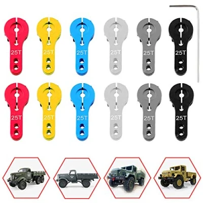 Abbildung von Youmile 12 Stück Servohorn 25T Aluminium M3 Gewinde Metalllenkung 6 Farbe Rot Blau Grau Splitter Gelb Schwarz Servo Zubehör für RC Car Truck Buggy Flugzeug