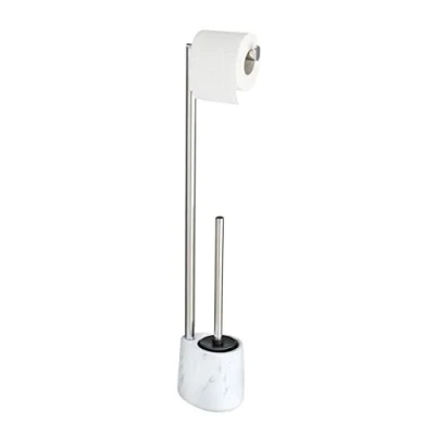 Abbildung von WENKO Stand WC Garnitur Mod. Adrada, Toilettenpapierhalter und geschlossene inkl. Silikon Bürste, aus Keramik in Marmor Optik, 13 x 72 9,5 cm