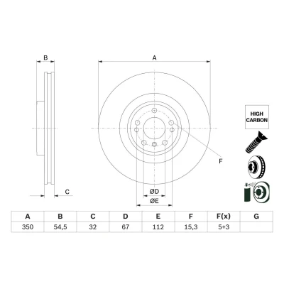 Abbildung von BOSCH 0 986 479 E99 Bremsscheibe 350 32 5 112 Belüftet beschichtet hochgekohlt mit Schrauben MERCEDES BENZ: ML Class, GLE Off Road, GL