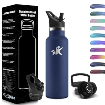 Abbildung von Thermosflasche, 500ML BPA Frei, Trinkflasche Edelstahl, Auslaufsichere Isolierflasche Doppelwandig, Wasserflasche, Thermoskanne, mit Strohhalm, Kohlensäure Geeignet