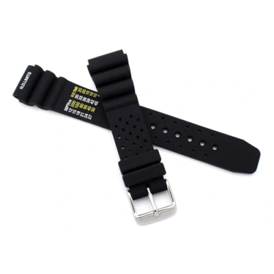 Abbildung von 24 mm Schwarz KAUTSCHUK SILIKON ARMBAND TAUCHER DIVER Dornschließe mit Wellen in blau und