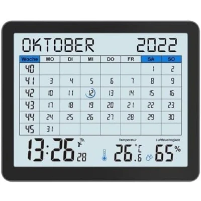 Abbildung von WT2600 Tischkalender, Temperaturanzeige, Luftfeuchteanzeige, Min/Max Anzeige, 17 x 14 cm, schwarz