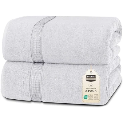 Abbildung von Utopia Towels,Luxuriöses Jumbo Badetuch, 2 teilig, 600 g/m², 100% ringgesponnene Baumwolle, extra großes Badetuch superweiches Hotel Qualitätshandtuch (89x178 cm, Silber)