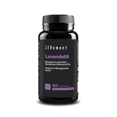 Abbildung von Lavendelöl Mit Ätherischen Bio Ölen aus Lavendel, Mandarine und Hanföl, Vitamin E 120 Weichkapseln, Fortschrittliche Formel für Entspannung Inneres Gleichgewicht Zenement