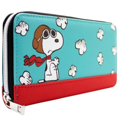 Abbildung von Animation Peanuts Snoopy Fliegender Ass Sopwith Camel Hundehütte Portemonnaie Clutch mit Münzfach &amp; Kartenhalter, Blau