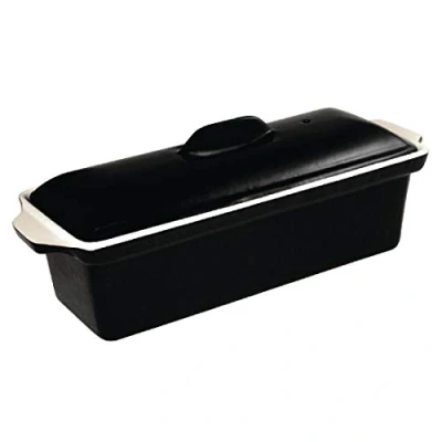 Abbildung von Vogue Pate Terrinenform aus Gusseisen, 1,7 Liter, Schwarz, Größe: 120 x 340 105 mm, emaillierte Innenseite, geeignet für alle Ofen und Herdarten, induktionskompatibles Kochgeschirr, U560
