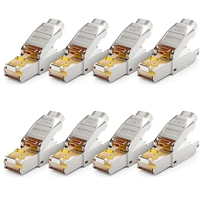 Abbildung von deleyCON 8x CAT 7 Netzwerkstecker Stecker RJ45 Werkzeuglos Geschirmt 10 Gbit/s 600 MHz Netzwerk für Starre Verlegekabel Rohkabel Steckverbinder Ethernet LAN DSL Patchkabel