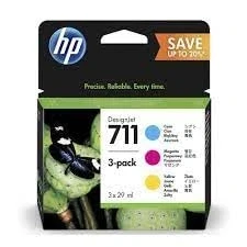 Abbildung von HP 711 3er Pack Cyan, Magenta &amp; Gelb 28 ml Druckerpatrone (P2V32A) mit originaler Tinte, für DesignJet T120, T125, T130, T520, T525, T530 Großformatdrucker sowie den Druckkopf