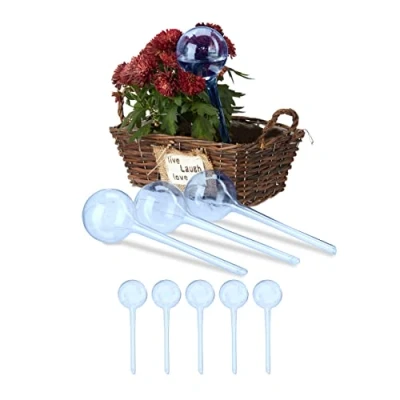 Abbildung von Relaxdays Bewässerungskugeln, 9er Set, HxD: 28 x 8 cm, Durstkugeln für Pflanzen, je 250 ml, Kunststoff, Gießkugel, blau