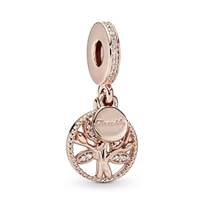 Abbildung von PANDORA Funkelnder Stammbaum Charm Anhänger mit Cubic Zirkonia in 14 Karat rosévergoldete Metalllegierung Moments Collection