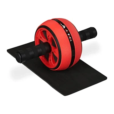 Abbildung von Relaxdays Bauchroller, Bauchtrainer für Zuhause, Damen &amp; Herren, rutschfest, Fitnessrolle mit Kniematte, schwarz/rot