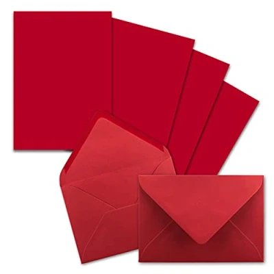 Abbildung von 25x Briefpapier Sets DIN A5 mit C6 Briefumschlägen Rosenrot Nassklebung (Rot) mattes Schreibpapier Kuverts FarbenFroh by GUSTAV NEUSER