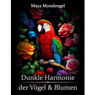 Abbildung von Dunkle Harmonie der Vögel und Blumen: Ein Malbuch für Erwachsene mit realistischen Vögeln Blumen auf schwarzem Hintergrund