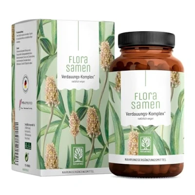 Abbildung von NATURTREU® Flohsamenschalen Kapseln hochdosiert 2000mg Pulver je Tagesdosis Flohsamen Verdauungs Komplex * mit, Calcium, Fenchel &amp; Süßholzwurzel 120 vegan