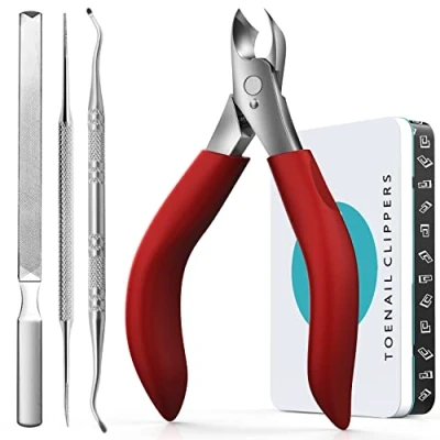 Abbildung von RONAVO Fußnagel Set Nagelschere Fussnägel，Nagelschere für Tief Eingewachsene Fußnägel &amp; Fußnagelschere Dicke nägel. Nagelzangen Profi.Langem Griff und Metall Geschenkboxen(Rot)