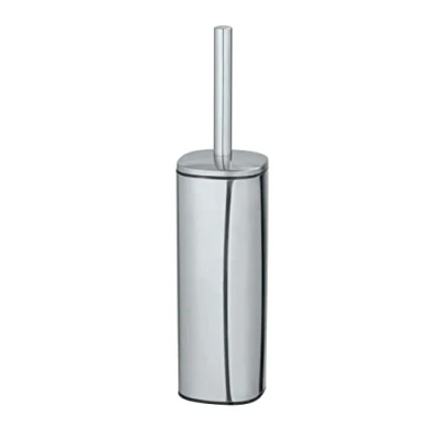 Abbildung von WENKO Stand WC Garnitur Mod. Alassio, geschlossener Bürstenhalter inkl. Bürste, Bürstenkopf Ø 8,5 cm in Schwarz, auswechselbar, rostfreier satinierter Edelstahl, 9,3 x 39,2 cm, Silber