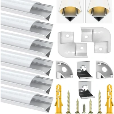 Abbildung von Chesbung Indirekte Beleuchtung Decke LED Aluminium Profil für Streifen, Alu V Form, Kanal with Milchig Weißer Abdeckung, Diffusor mit Endkappen, Montageclips und Eckverbindern