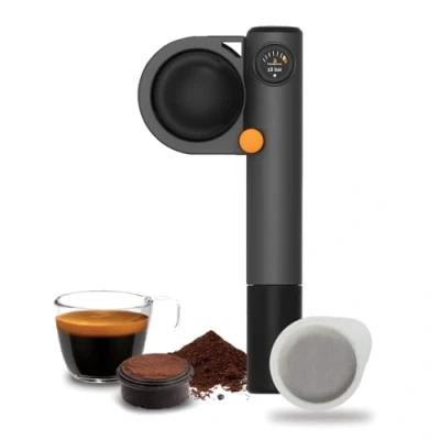 Abbildung von Handpresso Pump Grau 21063 Outdoor tragbare Espressomaschine Sehr robuste Kaffeemaschine Mini Handkaffeemaschine für ESE Pad oder gemahlenen Kaffee