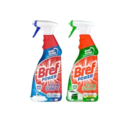 Abbildung von Bref Power Ausprobier SET (2er Pack), 1x gegen Kalk und Schmutz, Kalkreiniger, (750 ml) &amp; Fett Eingebranntes, Fettlöser,