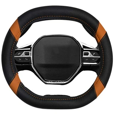 Abbildung von Mayco Bell Mikrofaser Leder Auto Lenkradbezug Fit für Peugeot 3008 206 207 208 2016 2019 508 e (orange)
