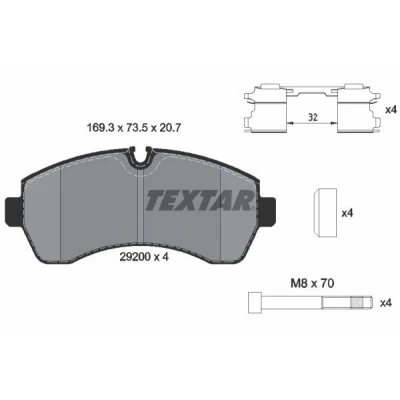 Abbildung von TEXTAR 2920002 Bremsbelagsatz für Verschleißwarnanzeiger vorbereitet mit Bremssattelschrauben Zubehör MERCEDES BENZ: Sprinter 3.5 T Van, V Class