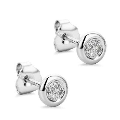 Abbildung von Orovi Schmuck Damen 9 Karat Weißgold Ohrringe 375 8 natürliche Diamanten im Brillantschliff 0.03 Ct Echtgold Ohrstecker Damenschmuck allergenfrei &amp; handgemacht