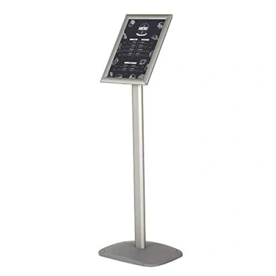 Abbildung von DISPLAY SALES Infoständer für DIN A4 Plakate SILBER PREMIUM Design Informationsständer (1 m Gesamthöhe) Attraktiver Infohalter Hoch /Querformat Einsatz