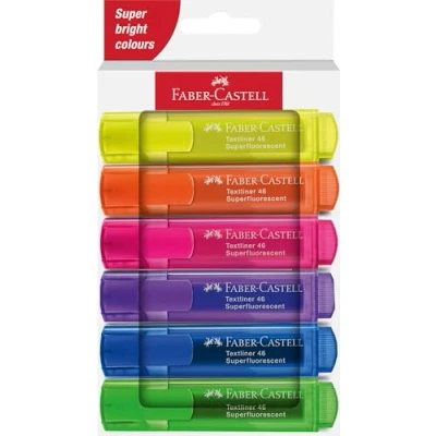 Abbildung von FABER CASTELL 254646 Textmarker Set 46, 6er Etui, Neon Farben, mit langlebiger Keilspitze, Strichbreite 1 5 mm, nachfüllbar