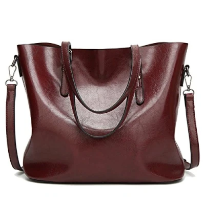 Abbildung von Coolives Damen Tote Shopper Tasche Schultertasche mit Schultergurt Umhängetasche Handtasche aus PU Leder Kaffee Braun EINWEG