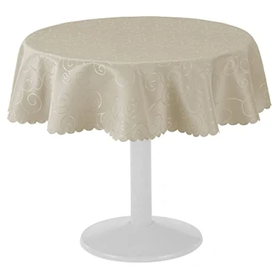 Abbildung von JEMIDI Tischdecke Ornamente Seidenglanz Edel Tisch Decke Tafeldecke 31 Größen und 7 FarbenCreme Rund 135cm