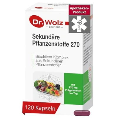 Abbildung von Sekundäre Pflanzenstoffe Dr. Wolz, 120 Kapseln 270mg Polyphenole pro Tagesdosis OPC Vitamin C hochdosiert, vegan Immunsystem, Erschöpfung, schlapp Laborgeprüft &amp; Made in Germany