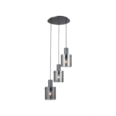 Abbildung von Brilliant Pendelleuchte »Riffelini«, 3 flammig, Leuchtmittel E27 ohne Leuchtmittel, 150 x 48 cm, 3x E27, kürzbar, geriffeltes Rauchglas, anthrazit