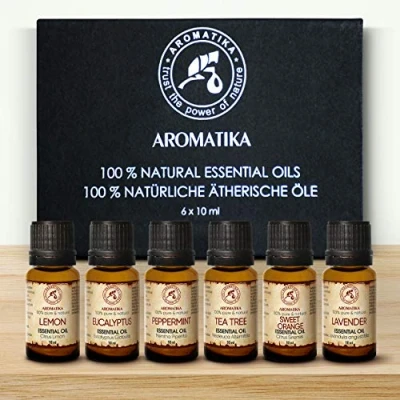 Abbildung von Ätherische Öle Set 6x10ml Rein Geschenkset für Diffuser Orangenöl Pfefferminzöl Eukalyptusöl Zitronenöl Teebaumöl Lavendelöl Aromatherapie Öl