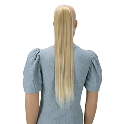 Abbildung von CAISHA 60cm Zopf mit 2 Bändern Pferdeschwanz Langhaar Extensions Haarverlängerung Haarteil Glatt Hellblond Mix HC5a
