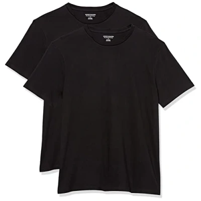 Abbildung von Amazon Essentials Herren T Shirt mit kurzen Ärmeln und Rundhalsausschnitt in schmaler Passform, 2er Pack, Schwarz, L