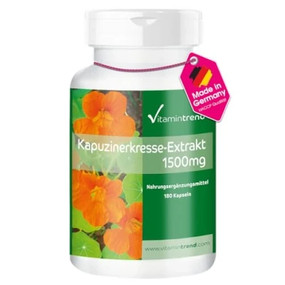 Abbildung von Kapuzinerkresse Extrakt 1500mg 180 Kapseln ! 3 MONATS VORRAT vegan 10 fach konzentriert Vitamintrend®