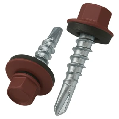 Abbildung von 4.8 mm x 25 Dachschrauben, Sechskantkopf Selbstbohrend Mehrfarbig (RAL 3009 Oxidrot) Schrauben mit versiegelter EPDM Unterlegscheibe, rostfreie, Verzinkte, Gehärtete (50 Stück)