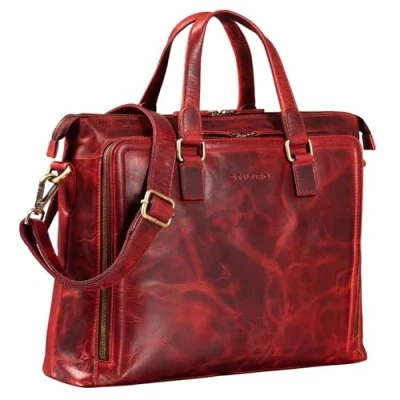Abbildung von STILORD &#039;Claire&#039; Businesstasche Damen Leder 15 Zoll Laptoptasche DIN A4 Aktentasche Umhängetasche und Handtasche Büro, Farbe:kara rot