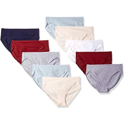 Abbildung von Amazon Essentials Damen Slip aus Baumwolle mit hohem Beinschnitt (in Übergröße erhältlich), 10er Pack, Kühle Farben/Warme Nuancen, 42