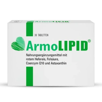 Abbildung von ArmoLIPID Nahrungsergänzungsmittel mit rot Fermentiertem Reis, Folsäure, Coenzym Q10 und Astaxanthin 30 Tabletten